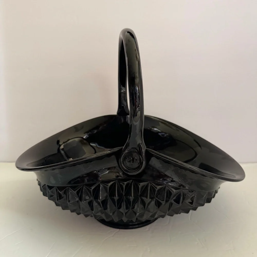 Indiana Glass Tiara Black Diamond Point Large Serving Basket